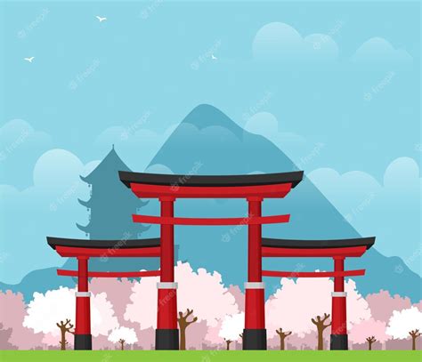 Premium Vector | Japanese torii gate national symbol traditional structure flat vector ...