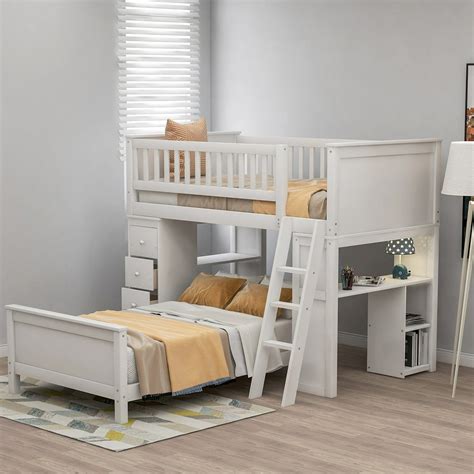 Bunk Bed Twin Over Twin With Desk, Boys Girls Bed With Storage Drawers And Stairs Kids Bedroom ...