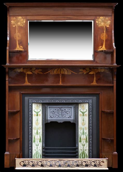 Arts and Crafts mahogany fireplace