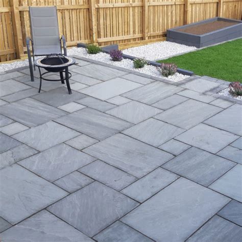 Kandla Light Grey Calibrated Riven Indian Sandstone Paving Slabs By ...