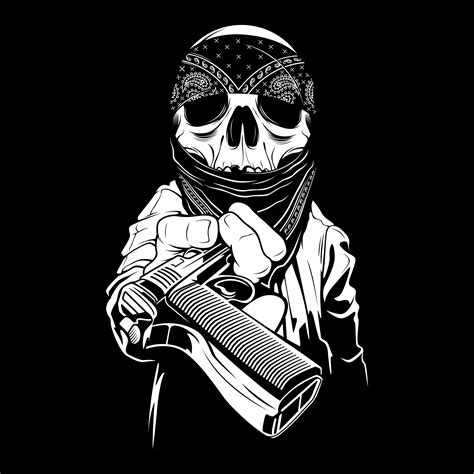 a skull wearing a bandana hands over a gun,vector 540848 Vector Art at Vecteezy