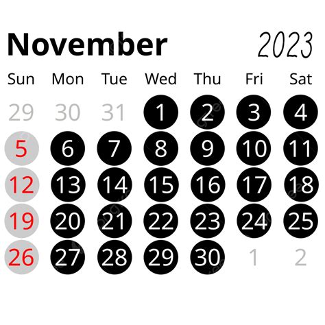 Minimalist Circle Style Black Month November 2023 Calendar, November ...