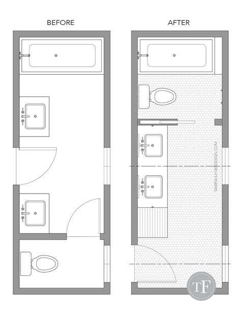 BATHROOM FLOOR PLAN - BEFORE AND AFTER - SMALL CHANGES WITH BIG IMPROVEMENTS — TAMI FAULKNER DESIGN