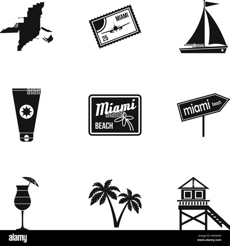 Attractions of Miami icons set, simple style Stock Vector Image & Art ...