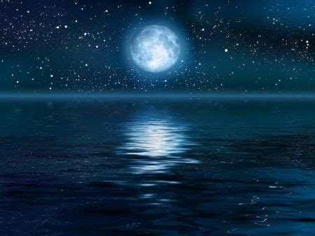 Ocean Night Sky | ... MOON OVER OCEAN - reflection, stars, ocean, sky, blue, moon, night | Ocean ...