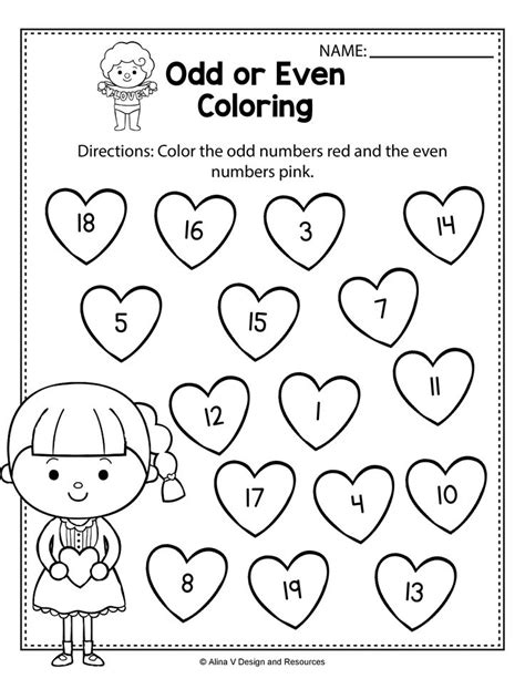 Valentine's Day Odd or Even Coloring Math Worksheets and a… | Kindergarten math worksheets ...