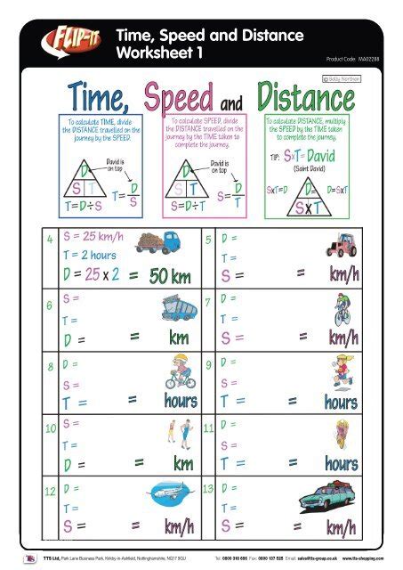 Time, Speed and Distance Worksheet 1 - TTS