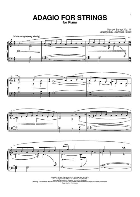 Adagio For Strings" Sheet Music by Samuel Barber for Piano - Sheet Music Now