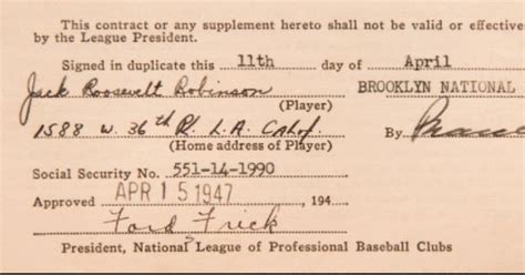 The Historic 1947 Dodgers - Jackie Robinson Contract