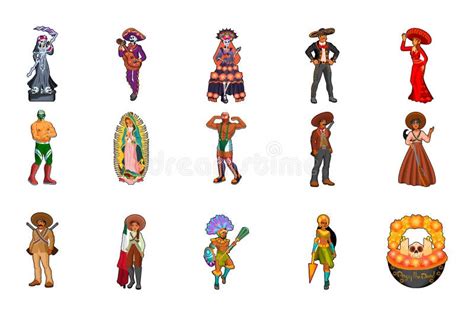 Vector Set of Cartoon Mexican Characters Isolated Stock Vector - Illustration of comic, guitar ...