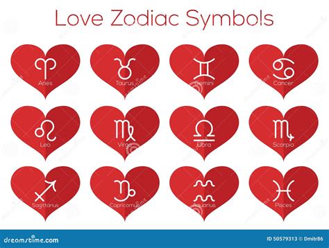 Love Horoscope Symbols. Astrological Signs of the Zodiac. Vector Set of ...