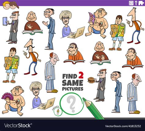 Find two same cartoon men characters educational Vector Image