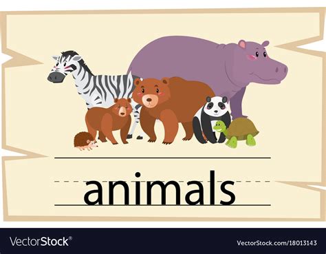 Wordcard design for word animals Royalty Free Vector Image