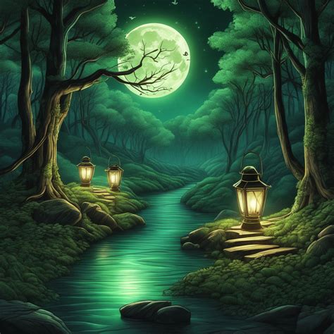 Full Moon Night Forest Scene