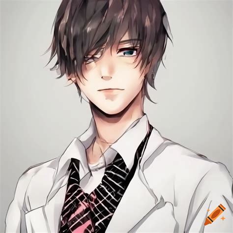 Anime style a boy,perfect, handsome and wearing a white shirt and tie