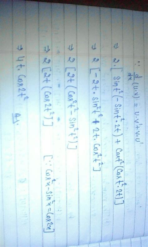 Find the derivative of sin2t 2 - Maths - Limits and Derivatives - 10957229 | Meritnation.com