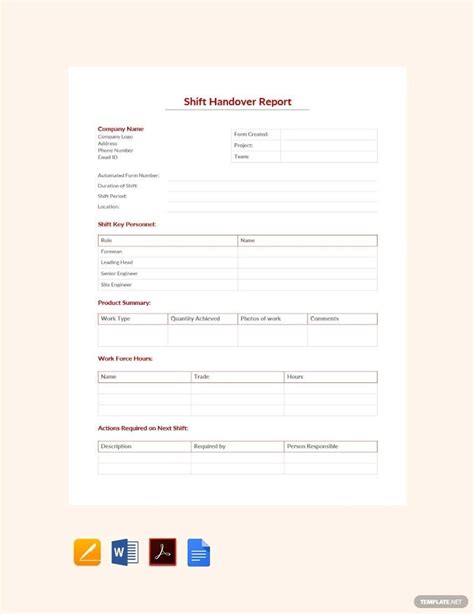 Shift Handover Report Template in Word, Adobe XD, Pages, PDF, Google Docs - Download | Template.net