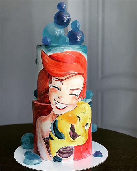 Splendid Hand-Painted Ariel And Flounder Cake - Between The Pages Blog