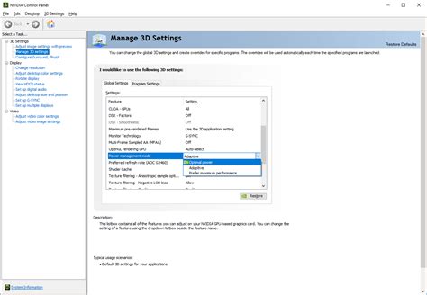 Nvidia control panel only 3d settings - processinfo