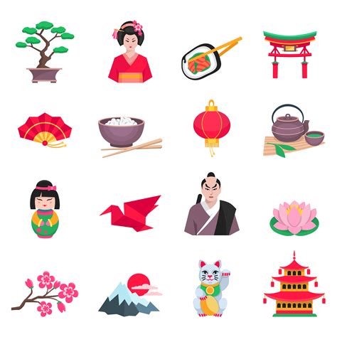 Japanese Culture Symbols Flat Icons Set 479524 Vector Art at Vecteezy