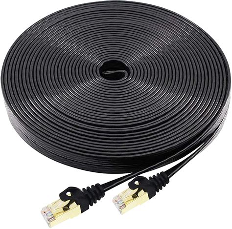 Cat7 Ethernet Cable 100 FT with Cable Clips, BUSOHE Cat-7 Flat RJ45 Computer Internet LAN ...