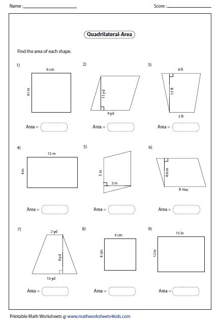 Quadrilateral Worksheets