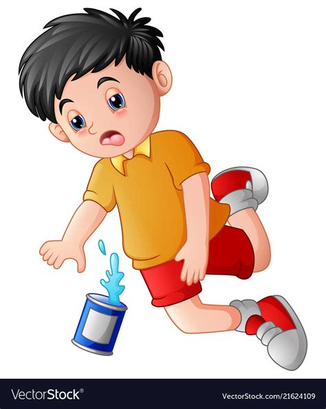 Cartoon boy falling down with cans Royalty Free Vector Image