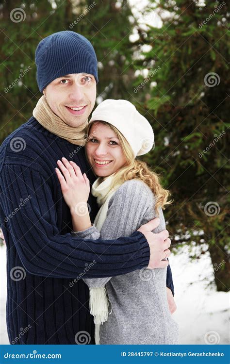 Couple in Love in the Park in Winter Stock Image - Image of beauty ...