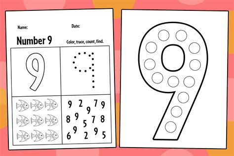 Color the Number 9 | Preschool Number Worksheet - Worksheets Library