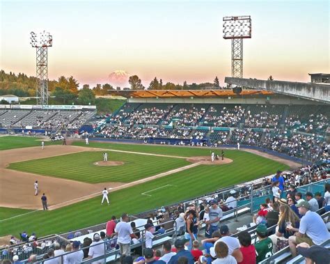 Ben Cheney Stadium with Mt. Rainier in the background, Tacoma, Washington. Home to the Tacoma ...