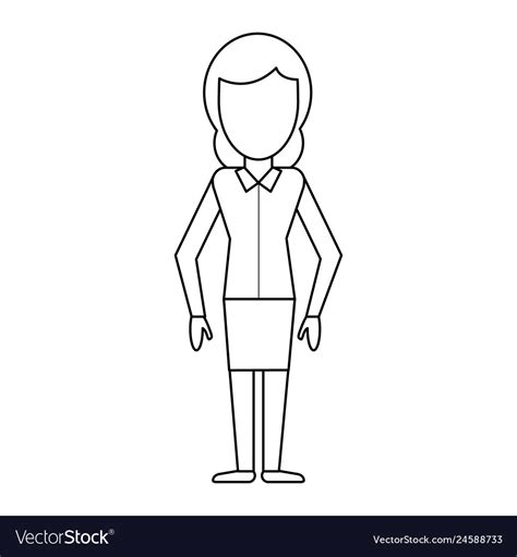 Woman smiling cartoon in black and white Vector Image