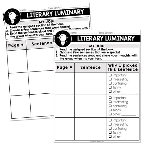 Literature Circles - Literary Luminary Materials - Lucky Little Learners