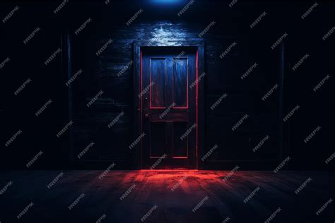 Premium AI Image | A dark room with a door and a red and blue light