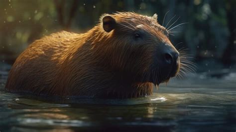 Premium AI Image | Capybara swimming in a pond