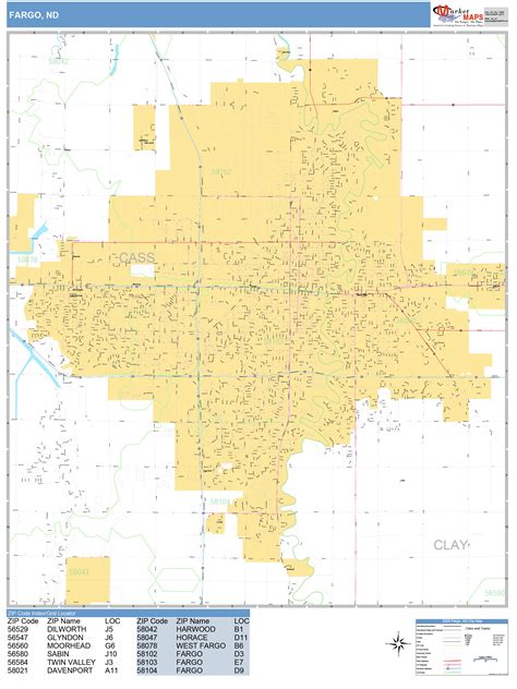 Fargo North Dakota Wall Map (Basic Style) by MarketMAPS - MapSales