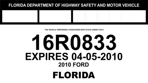 Printable Temporary License Plate Template Florida - Printable Templates