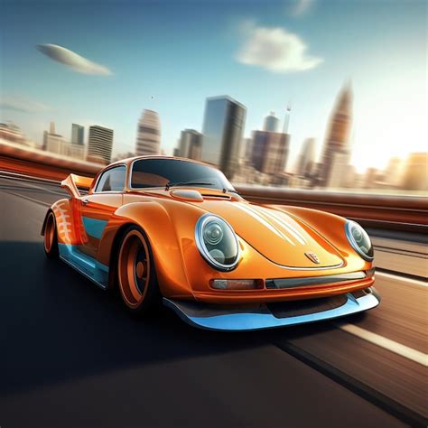 Premium AI Image | A speedy orange car in the city