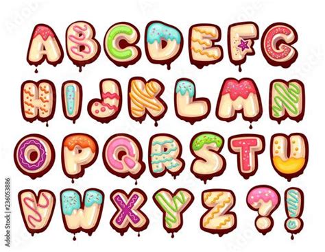 Sweet alphabet. Cartoon kids letters. Donut font | Cute fonts alphabet, Letters for kids, Cool ...