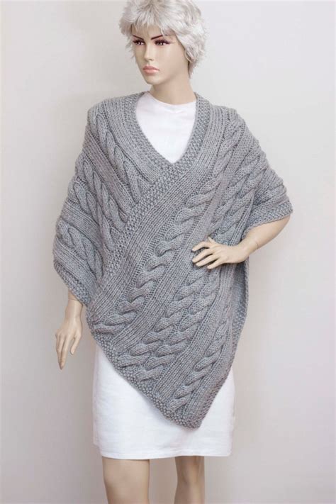 Knit Poncho Cabled Poncho Cable Pattern Plus Size Chunky - Etsy ...