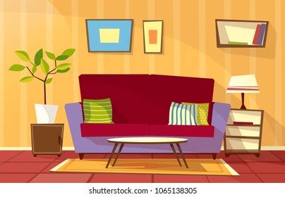 Vector Cartoon Living Room Interior Background: เวกเตอร์สต็อก (ปลอดค่า ...