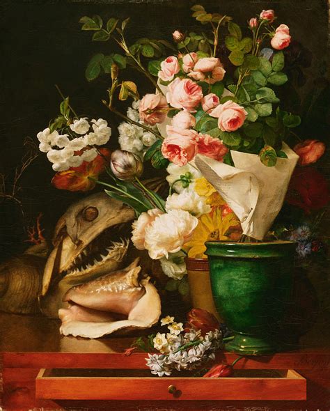 Vintage Still Life Painting With Shells And A Shark's Head c.1819 Painting by Sheila Savage