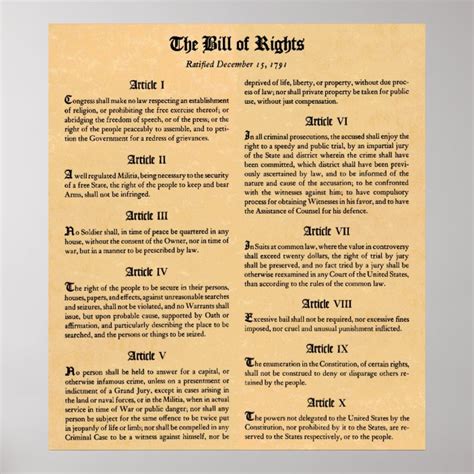 United States Bill of Rights First Ten Amendments Poster | Zazzle.com.au