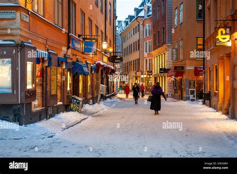 Winter in Stockholm, Västerlånggatan, old town, gamla stan Stock Photo ...