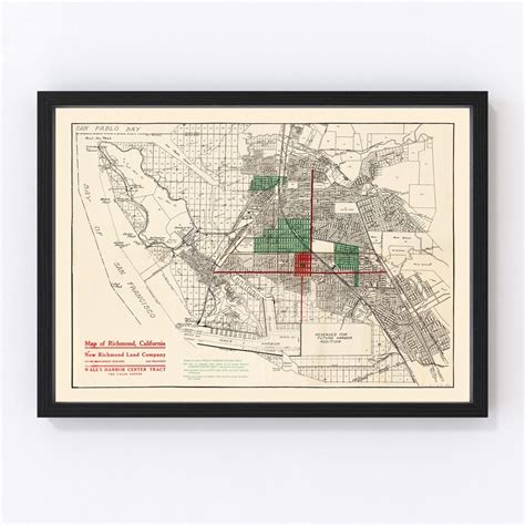 Richmond Map 1910 Old Map of Richmond California Art Vintage Print Framed Canvas Portrait ...