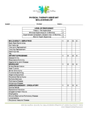 Physical Therapist Assistant Skills Checklist - Fill and Sign Printable ...