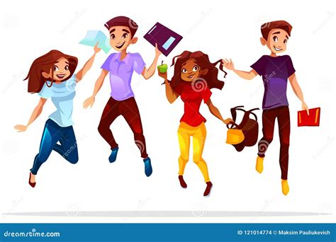 College Students Jumping Up Vector Illustration Stock Vector ...