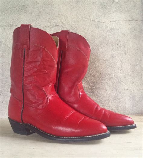 Vintage women's size 8 M (Mexican size 25.5) red cowgirl boots, boho rockabilly cowboy boots ...