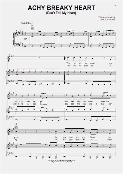 Achy Breaky Heart Piano Sheet Music | OnlinePianist