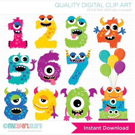 Monster Numbers Clipart, Birthday, Monster Svg, Monster Party Invite, Monster Birthday Cake ...