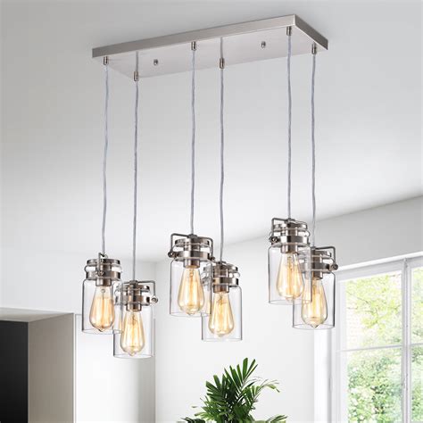 6-Light Brushed Nickel Multi-Light Linear Pendant with Glass Jar ...